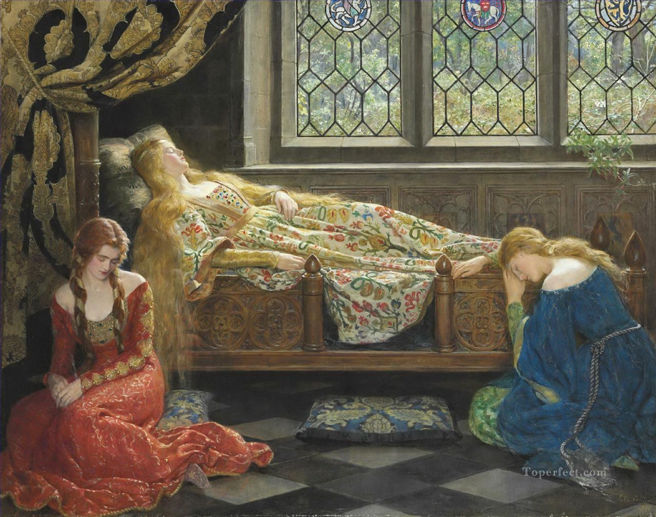 La bella durmiente 1929 John Collier Orientalista prerrafaelita Pintura al óleo